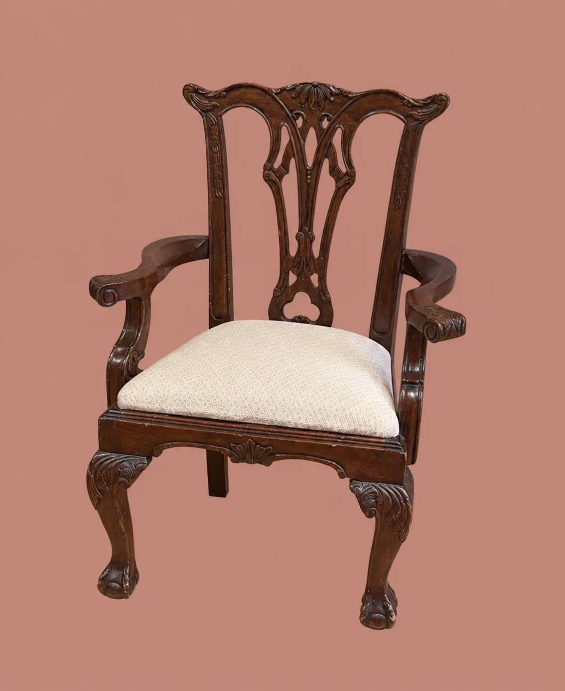 Carved Open-Back Armchair by Maker unrecorded
