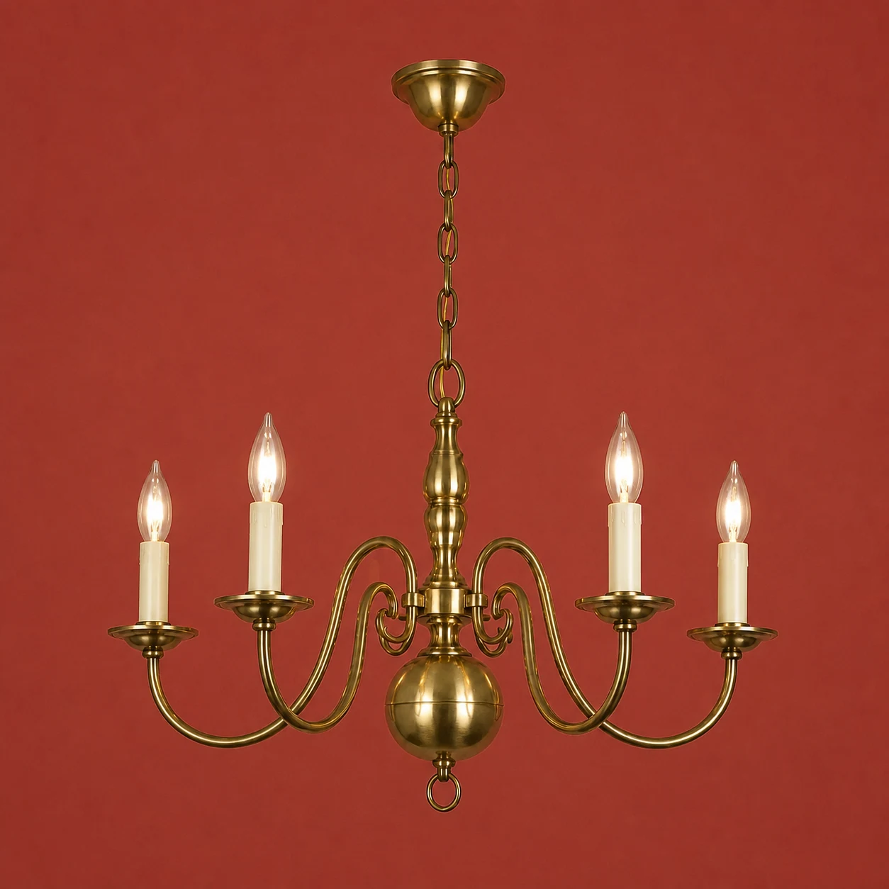 Brass Scroll-Arm Chandelier by Maker unrecorded