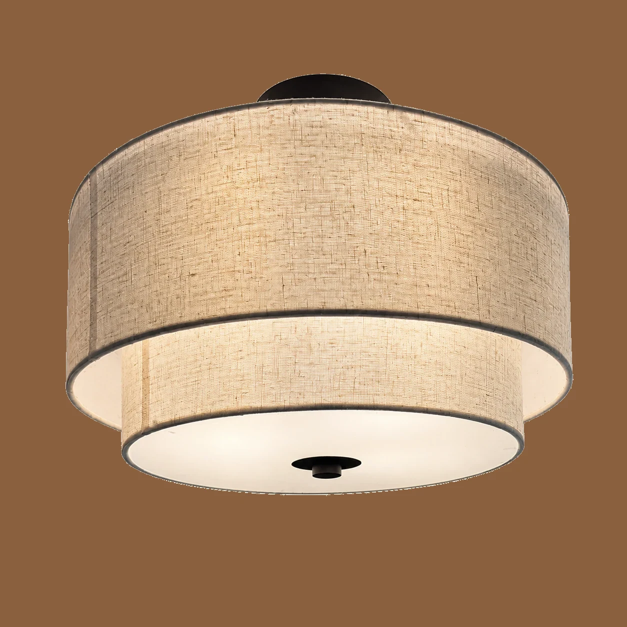 Two-Tier Linen Drum Ceiling Light by Maker unrecorded