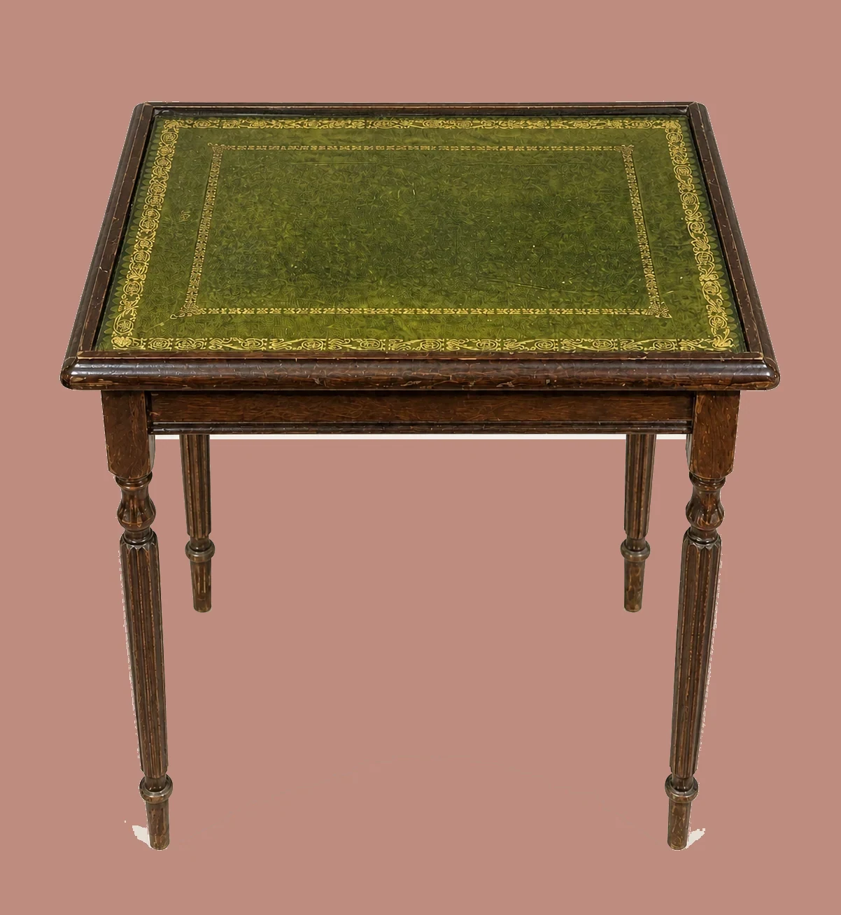 Medium Green Leather-Top Table by Maker unrecorded