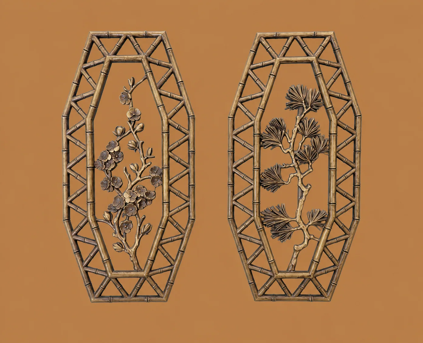 Metal Wall Plaque Pair by Maker unrecorded