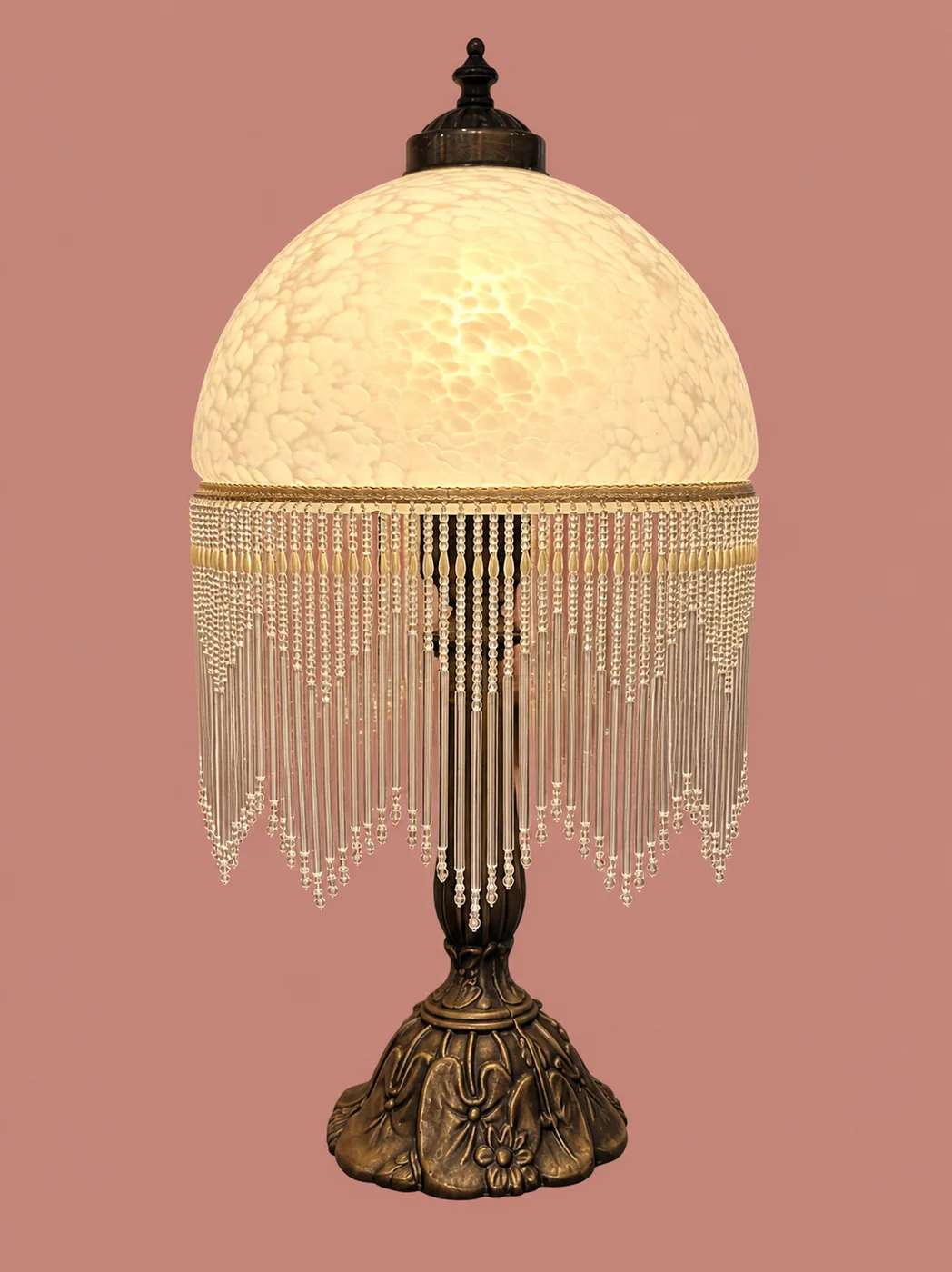 Beaded-Fringe Table Lamp by Maker unrecorded
