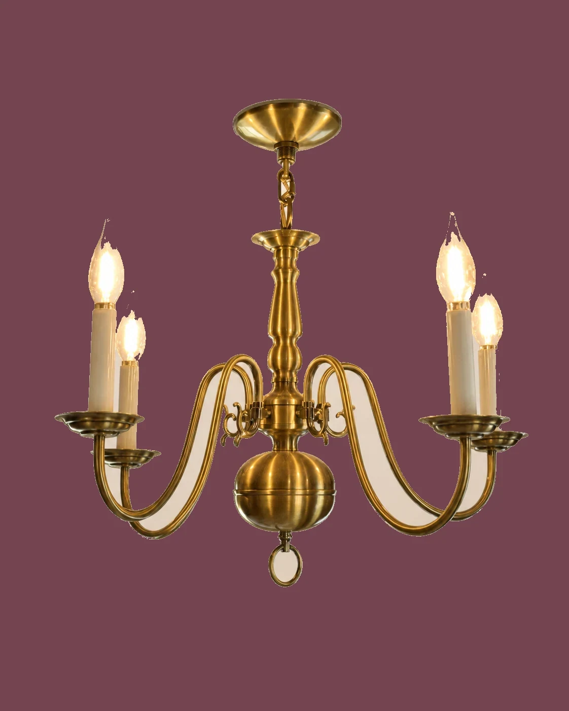 Brass Candle-Arm Chandelier by Maker unrecorded