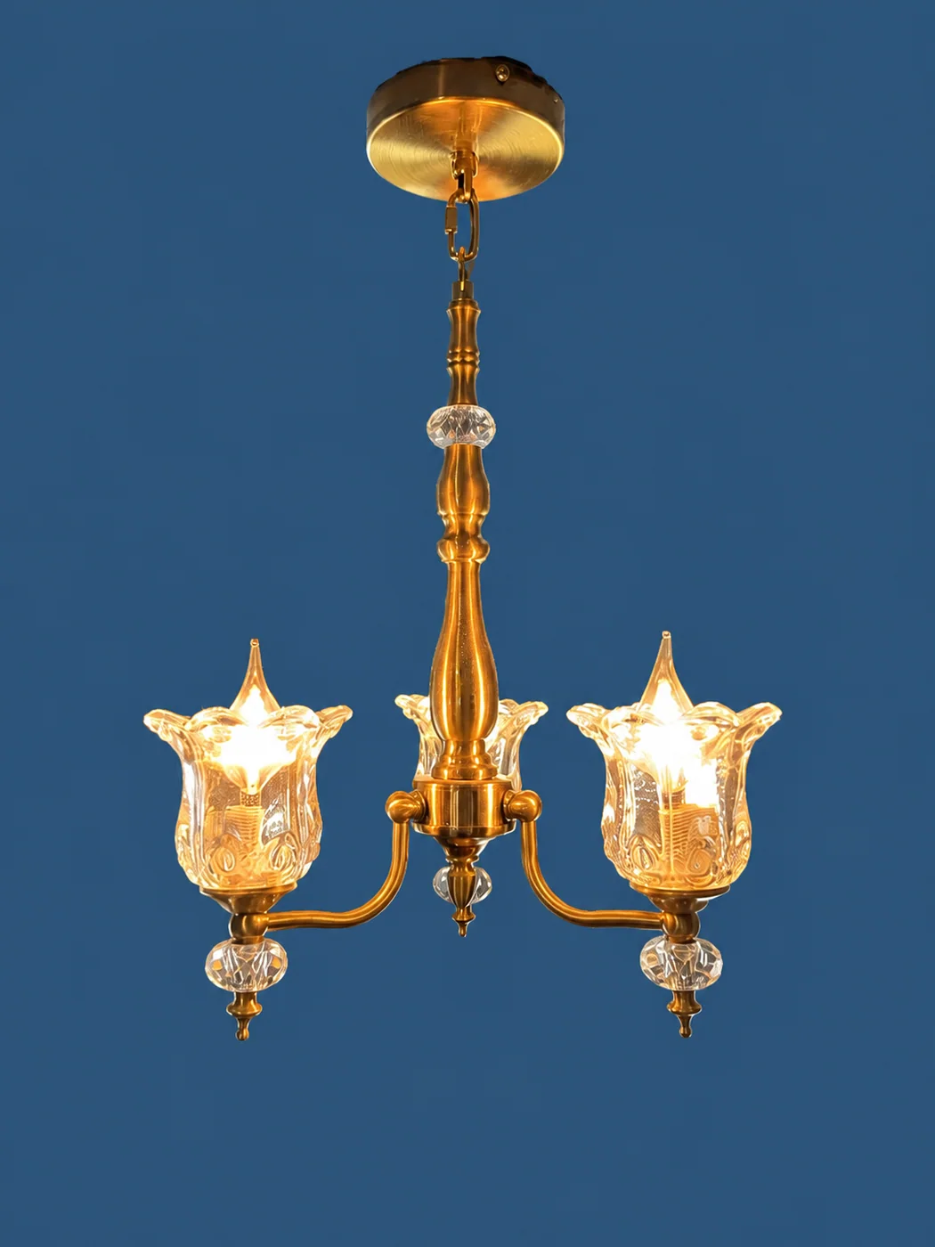 Brass and Glass Chandelier by Maker unrecorded